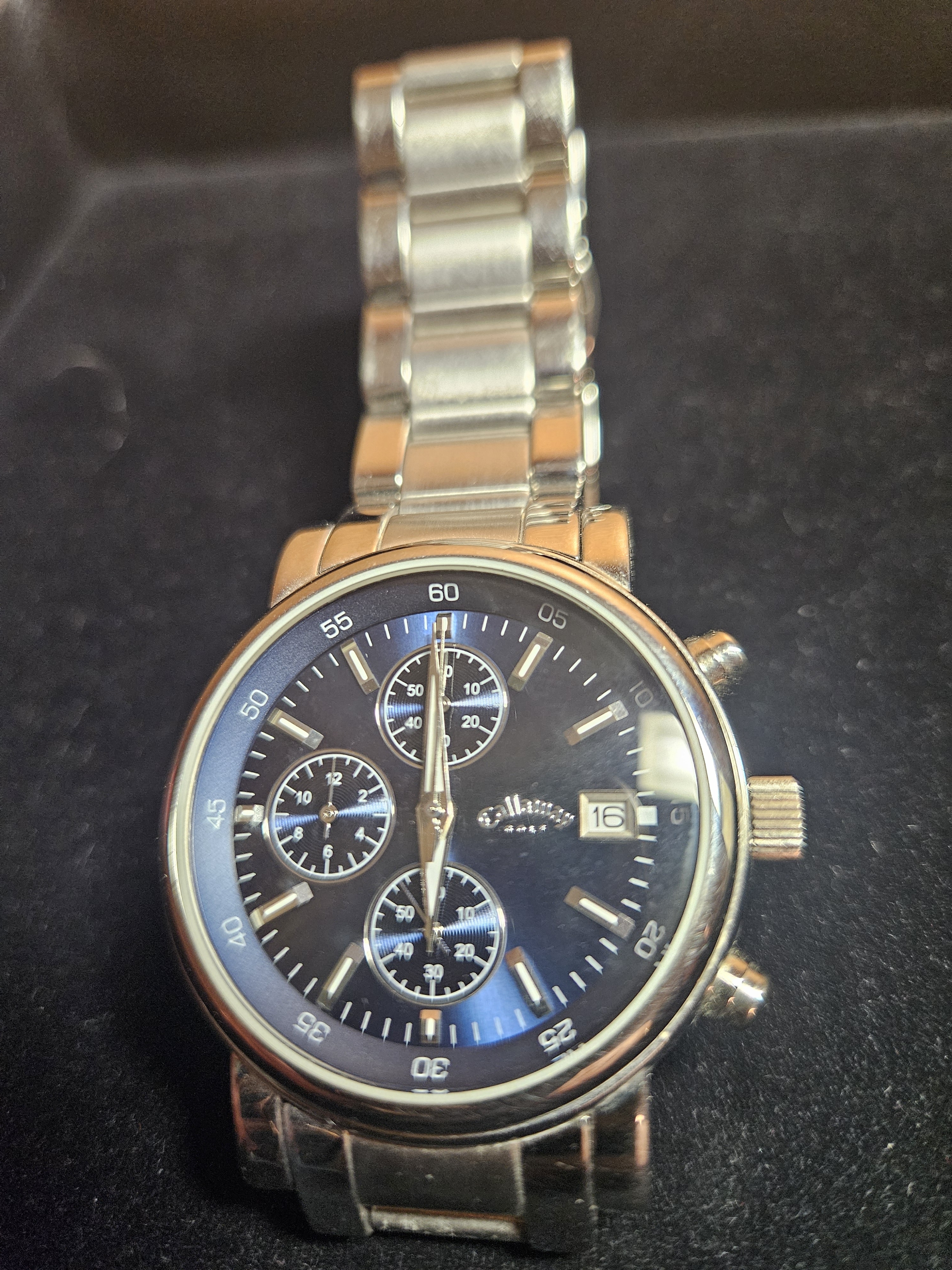 Mens Stainless Steel Chronograph Watch  Blue Dial